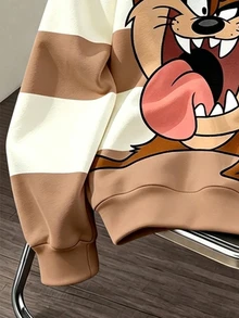LOONEY TUNES X SHEIN Daypath Men's Regular Fit Crew Neck Pullover Sweatshirt With Thermal Lining - Brown - View 3