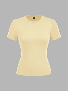 SHEIN EZwear 休閒極簡風 2 件組基礎款黑色與黃色圓領短袖內搭衫，適春夏秋 - 彩色 - 查看 9