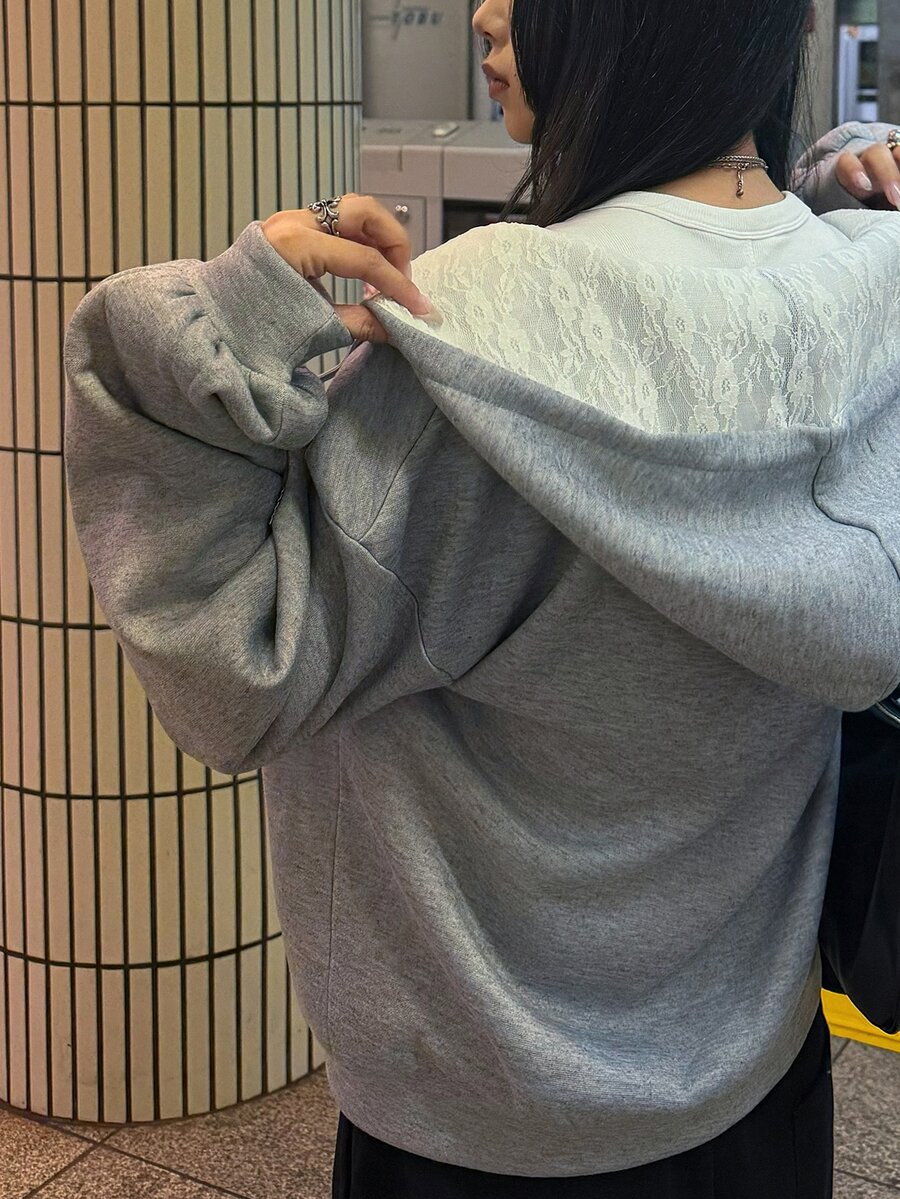 FRIFUL Women's Korean Style Denim Zipper Sweatshirt Sweatshirt - Grey - View 1