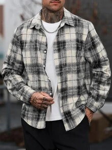 Manfinity CasualCool 男士休閒時尚單排釦格紋長袖襯衫 - 彩色 - 查看 5