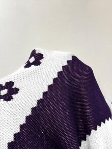 Feyla 女款提花拼色短袖收腰針織洋裝 - 紫色 - 查看 4