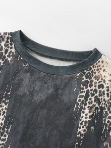 LUMIGAL Women's Autumn Digital Print Leopard Regular Loose Sweatshirt & Pants Casual Fashion Sports 2 Pieces Set - Multicolor - View 4