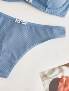 Lowkey Lull 2pcs Set Underwire 1/2 Cup Lift & Gather Minimalist Comfortable High Elasticity High Support Women's Bra Set - Blue - View 4