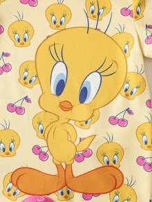 LOONEY TUNES X SHEIN Baby Girls Round Neck Graphic Print Short Sleeve Pajamas - Yellow - View 6