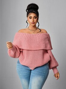 Maweii Plus Size Women's Ruffle Collar Tie Lantern Sleeve Loose Comfortable Fashion Pullover Sweater - Pink - View 4