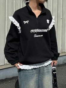 FRIFUL Women's Letter Print Casual Daily Wear Sweatshirt - Black - View 7
