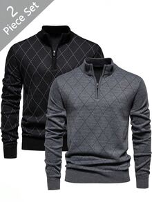 Manfinity CasualKnits 男士秋冬兩件組套裝套頭針織毛衣 - 黑色 - 查看 1
