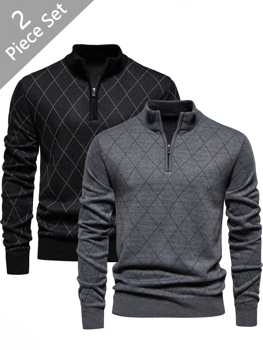 Manfinity CasualKnits 男士秋冬兩件組套裝套頭針織毛衣 - 黑色 - 查看 1