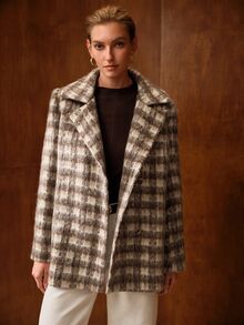 MOTF PREMIUM VINTAGE PLAID LAPEL WAIST-CINCHED SLIMMING FASHIONABLE ELEGANT WOOL THICK WOMEN'S COAT - Khaki - View 4