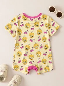 LOONEY TUNES X SHEIN Baby Girls Round Neck Graphic Print Short Sleeve Pajamas - Yellow - View 2