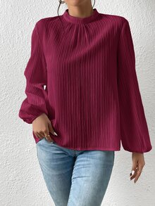 SHEIN Frenchy 高領露背挖空襯衫 冬季休閒 春季優雅 - 酒紅色 - 查看 4