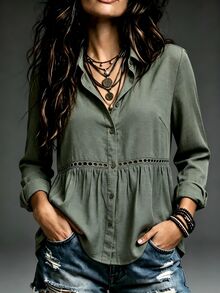 MYSTAURA Plus Size Women's Fashion Versatile Casual Vacation Shirt - Green - View 1