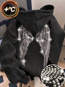 SHEIN 青少年女孩長袖連帽寬鬆黑色運動衫，萬聖節秋季派對街頭風休閒穿搭 - 彩色 - 查看 1