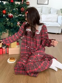 DAZY Women's Plaid Casual Daily Home Sleep Dress - Red - View 1