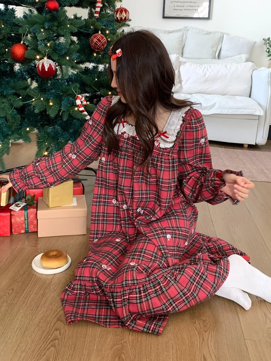DAZY Women's Plaid Casual Daily Home Sleep Dress - Red - View 1