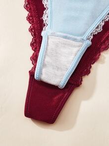 SHEIN 5件組女款蕾絲拼接蝴蝶結丁字褲 - 彩色 - 查看 4