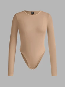 SHEIN EZwear 3件裝純色百搭對比色女款長袖緊身連身衣，適合春秋季節 - 彩色 - 查看 3