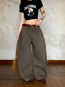 DAZY Women's Loose Street Casual Denim Jeans - Army Green - View 4