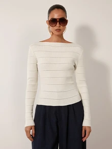 MERLEAU Women's Modern Elegant Solid Color Knit Top - Cream - View 3