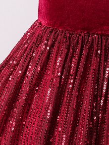 SHEIN Young Girl Young Girl Kids Print For Red Style Cute Dress - Burgundy - View 5