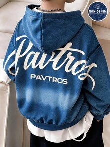 Tween Boys Casual Solid Color Loose Fit Sweatshirt Autumn Fall - Navy Blue - View 1