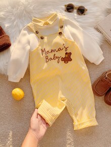 Baby Boy Plaid Lapel Long Sleeve Pullover Sweatshirt & Overalls Pants 2pcs Set, Versatile And Comfortable - Multicolor - View 6