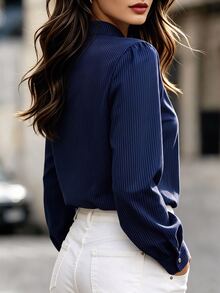 SHEIN Women's Elegant Striped Commuter Blouse - Navy Blue - View 2