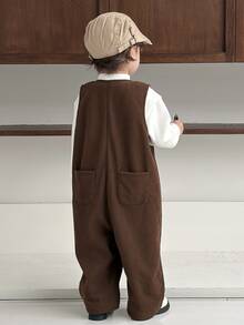 Dazy Kids Infant (Boy) Round Neck Sleeveless Solid Color Autumn/Winter Jumpsuit - Coffee Brown - View 2