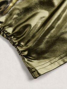 SHEIN EZwear 女款純色抓皺修身百搭日常穿搭抹胸上衣 - 軍綠色 - 查看 5