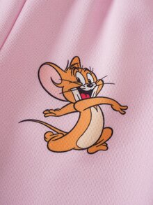 TOM & JERRY X SHEIN Baby Girl Cartoon Tom And Jerry Pattern Crew Neck Long Sleeve Sweatshirt And Elastic Waist Long Pants 2 Pieces Set - Pink - View 8