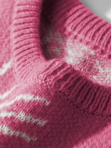 Manfinity CasualKnits 男士創意圖案提花休閒長袖針織毛衣，Y2K哥德街頭風，黑白配色，冬季假日秋冬毛衣 - 玫紅色 - 查看 3
