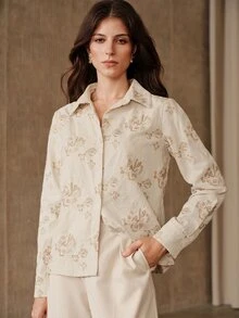 Anewsta Women's Spring/Autumn European Style New Vintage Palace Embroidery Floral Fashion Beige Base Long Sleeve Blouse - Beige - View 6