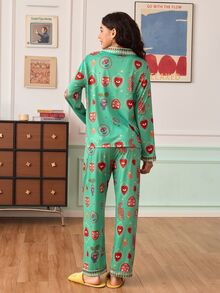 SHEIN Women's Puppy Print Open Front Pajama Set - Multicolor - View 2