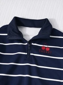 SHEIN 女童休閒兩件套，春秋冬季，紐約字母印花立領衛衣與短褲，保暖校園穿搭，適合日常穿著、上學、通勤、外出、散步、購物、旅行，可搭配夾克、背心、棉襖 - 藍色 - 查看 4