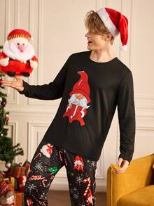 Notgurli Men's Christmas Cartoon Print Long Sleeve Top And Pants Casual Daily Loungewear Set - Multicolor - View 5