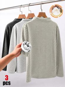 SHEIN Tween女孩秋冬休閒童裝高領保暖內裡T恤3件套 - 彩色 - 查看 5
