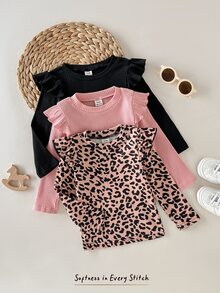 Cozy Pixies 3-Piece Casual Ruffled Round Neck Long Sleeve Top For Baby Girls,Thick And Warm, Suitable For Autumn And Winter - Multicolor - View 6