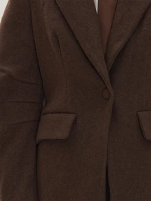 MUSEYN Brown Thick Structured Whool Barrel Sleeve Blazer Versatile Everyday Casual Chic Date Night New Season Fall - Coffee Brown - View 6