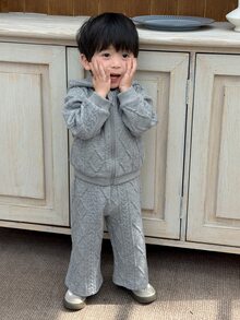 Dazy Kids Infant (Boy) Hooded Long Sleeve Autumn/Winter 2 Pieces Sweatshirt Set - Grey - View 5
