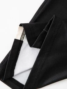 SHEIN 青少年女孩對比條紋假領長袖上衣與寬腿褲2件套，休閒運動風軟針織舒適活動秋季套裝 - 黑色 - 查看 7