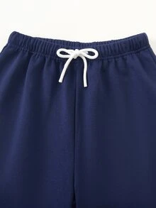SHEIN 青少年女孩四分之一拉鍊寬鬆衛衣與運動褲套裝，休閒版型，返校季，秋冬，舒適秋季聖誕，可愛休閒日常膠囊衣櫥，Y2K街頭風，灰色 - 藏蓝色 - 查看 6