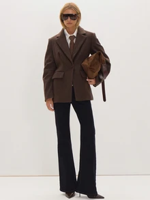 MUSEYN Brown Thick Structured Whool Barrel Sleeve Blazer Versatile Everyday Casual Chic Date Night New Season Fall - Coffee Brown - View 2