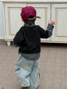 Dazy Kids Baby Boy Plaid 2 In 1 Patchwork Casual Daily Wear Top - Black - View 2