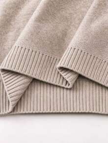 Collagica Collagica Women's Casual Versatile Solid Color V-Neck Loose Sweater - Vanilla Oat - View 4