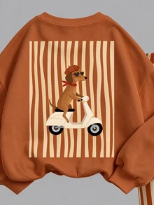 Young Girl Dachshund Print Long Sleeve Sweatshirt & Flare Pants Set For Outdoor Picnic - Multicolor - View 6