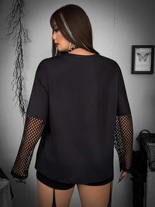 Whyspr Harley Quinn X SHEIN Plus Size Women's 2 In 1 Patchwork Casual Daily T-Shirt - Black - View 2