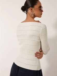 MERLEAU Women's Modern Elegant Solid Color Knit Top - Cream - View 2