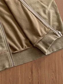 SWAVVY Men's Spring Autumn Winter Casual Loose Zip-Up Hoodie Sweatshirt, Standard Size, Plain With Snowflake Pattern - Brown - View 7