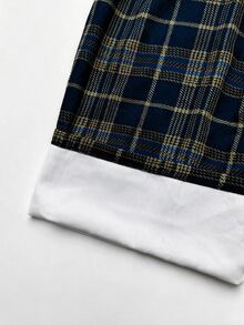 Auvina Mono de Talla Grande Vintage a Cuadros para Viajes de Otoño - Azul Marino - Ver 6