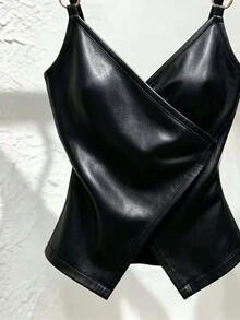 SuriyaCove Women's Plus Size Spaghetti Strap Backless Tank Top - Black - View 3